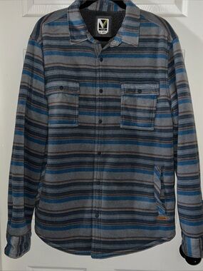 Voyager Olive Blue & Gray Plaid Sherpa Snap Button Down Jacket Men’s Size Large